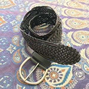 Black leather distressed braided belt - Medium